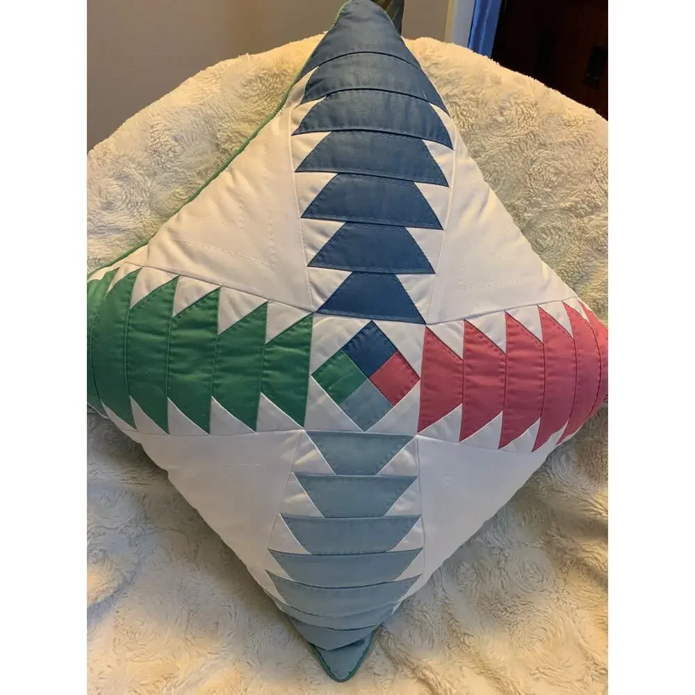 Vintage Quilted Throw Pillow 16x16 Cottage Core Country Geometric